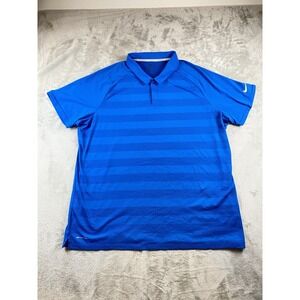 Nike Polo Shirt Mens 2XL Blue Zonal Cooling Nike Golf Performance Striped